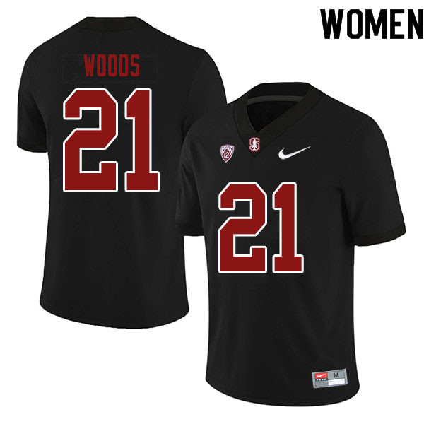 Women #21 Justus Woods Stanford Cardinal College Football Jerseys Sale-Black - Click Image to Close